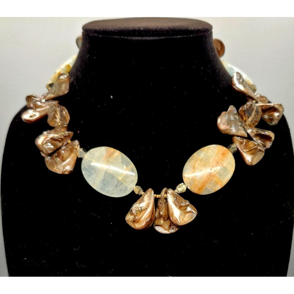 Vintage Necklace mother-of-pearl Statement Earth Tones